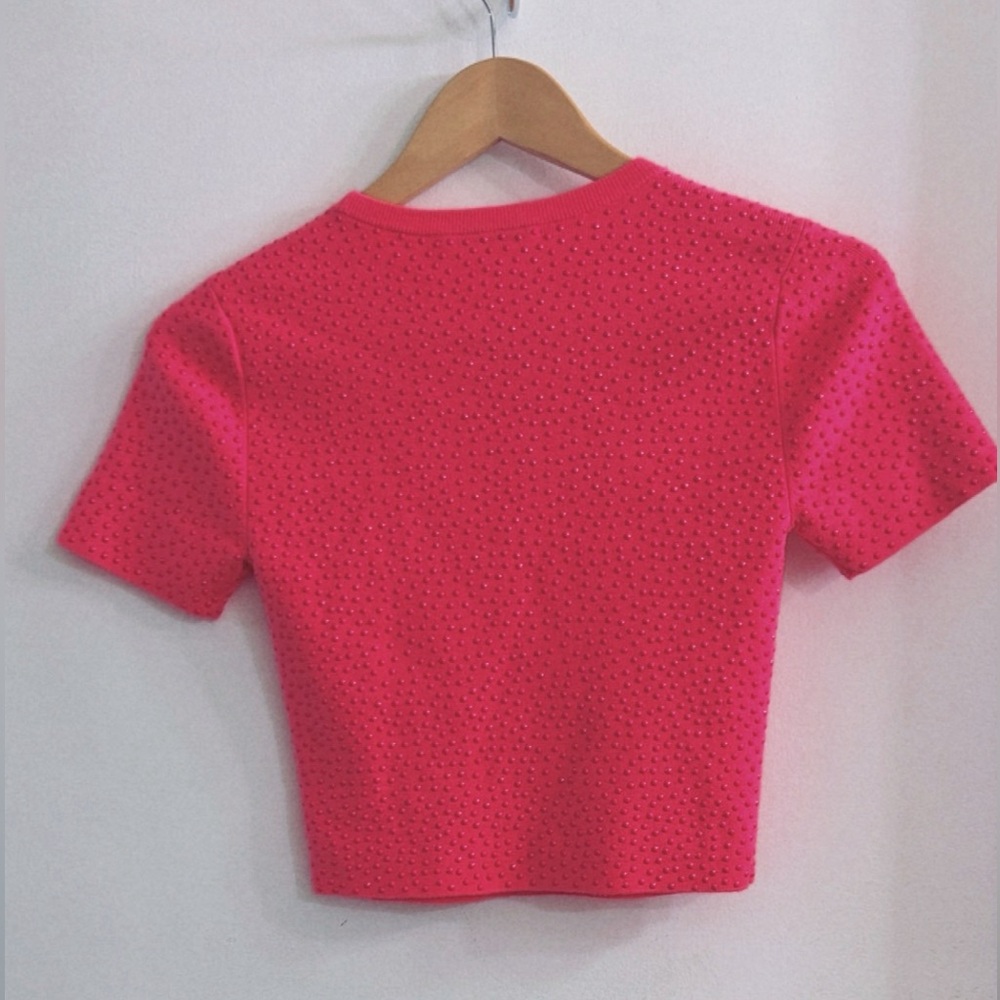 Alice + Olivia Ciara Crystal Stud Embellishment Sweater Top Cropped Size  XS/S - Picture 6 of 11